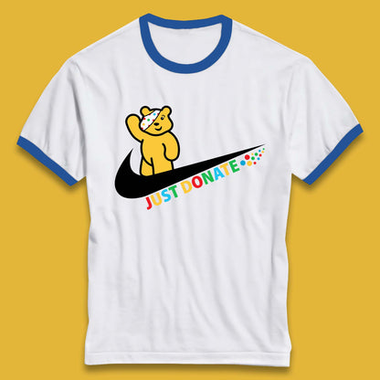 Just Donate Spotty Pudsey Bear Children In Need Fundraising Pudsey Bear Ringer T Shirt