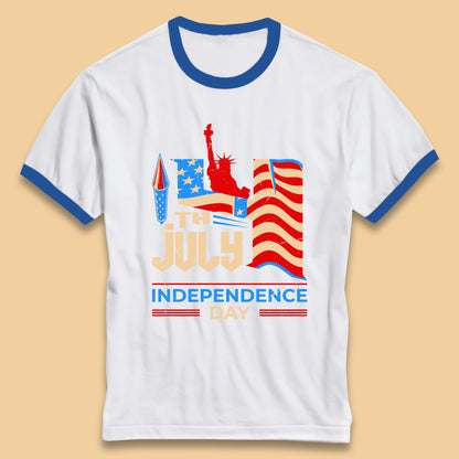 Statue Of Liberty 4th July USA Independence Day Celebration Fireworks Ringer T Shirt