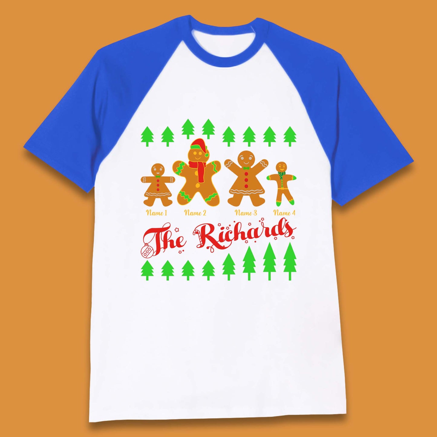 Personalised The Gingerbread Family Christmas Baseball T-Shirt