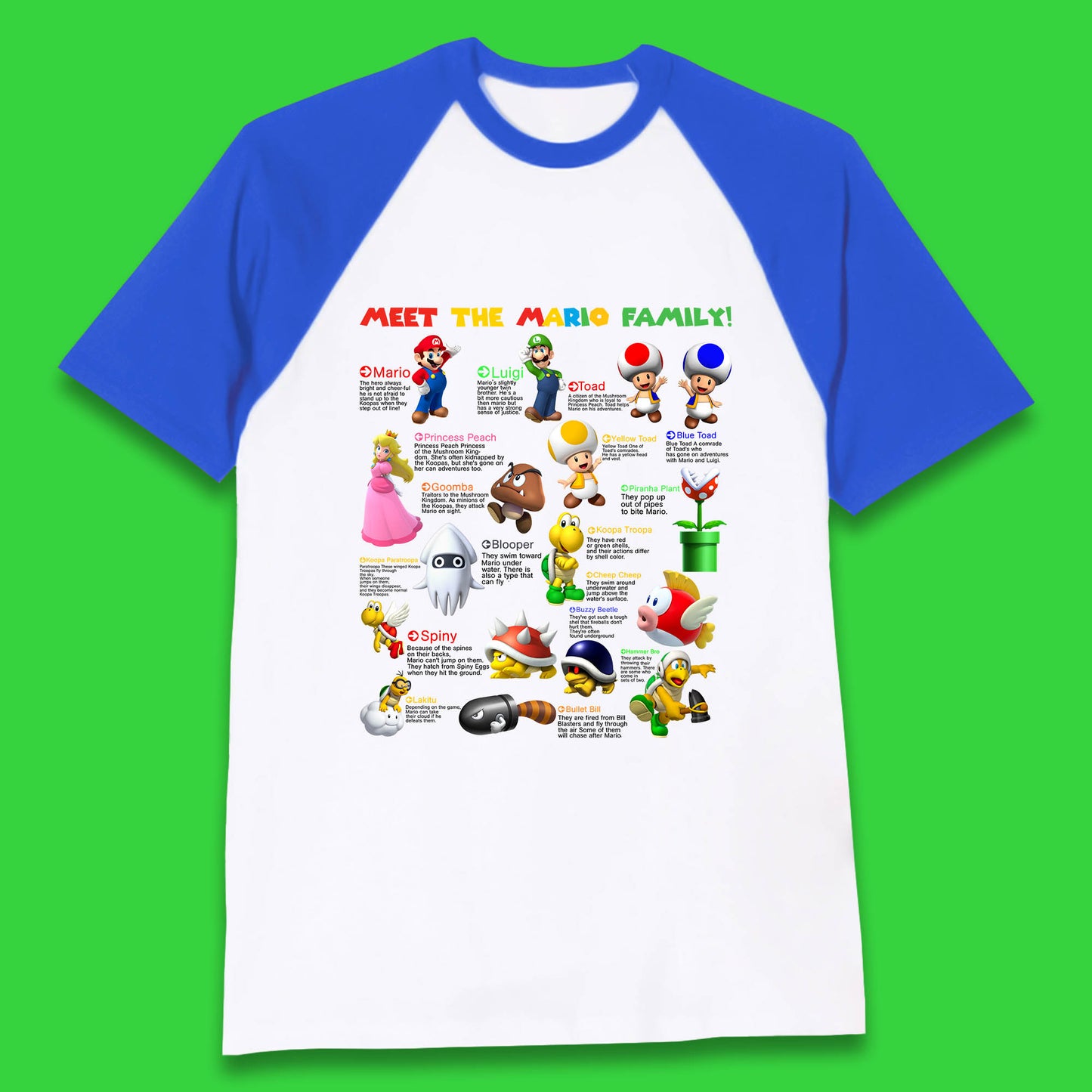 Meet The Mario Family Super Mario Vintage Mario Family Matching Costume Baseball T Shirt