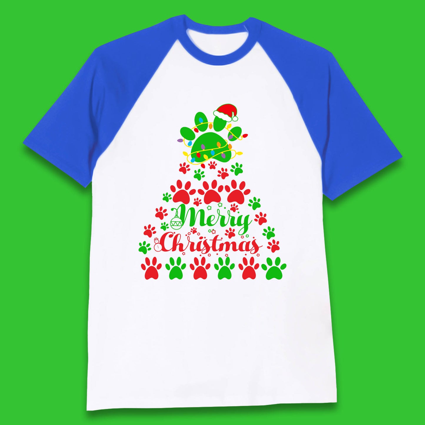 merry christmas paws tree baseball t shirt