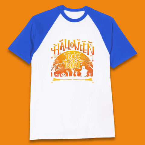 Halloween Trick Or Treat Horror Boo Ghost Creepy Zombie Hands Out Of Graveyard Baseball T Shirt