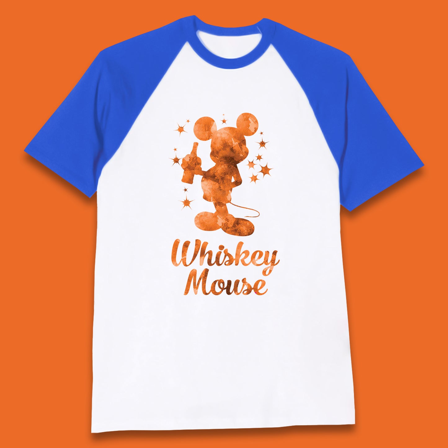 Whiskey Mouse Mickey Minnie Mouse Cartoon Character Holding Beer Bottle Disneyland Whiskey Lovers Baseball T Shirt