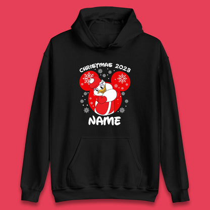 Personalised Christmas 2023 Your Name Santa Donald Duck And Daisy Duck Xmas Disney Mickey And Friends Unisex Hoodie