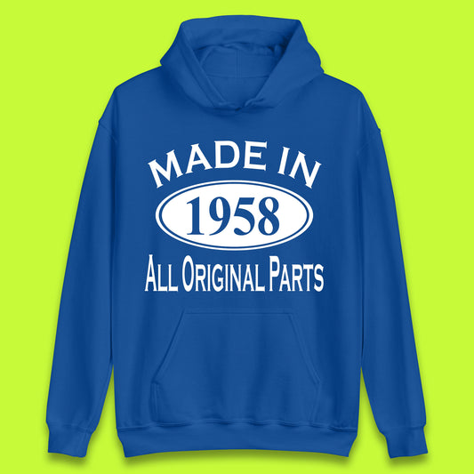 Made In 1958 All Original Parts Vintage Retro 65th Birthday Funny 65 Years Old Birthday Gift Unisex Hoodie