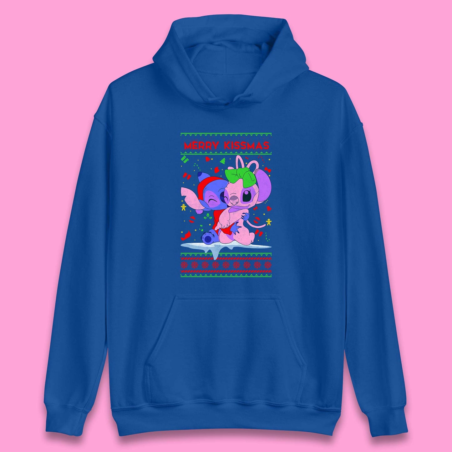 merry kissmas disney stitch and angel hoodie