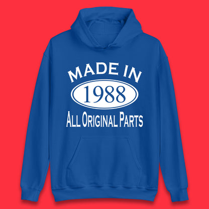 Made In 1988 All Original Parts Vintage Retro 35th Birthday Funny 35 Years Old Birthday Gift Unisex Hoodie