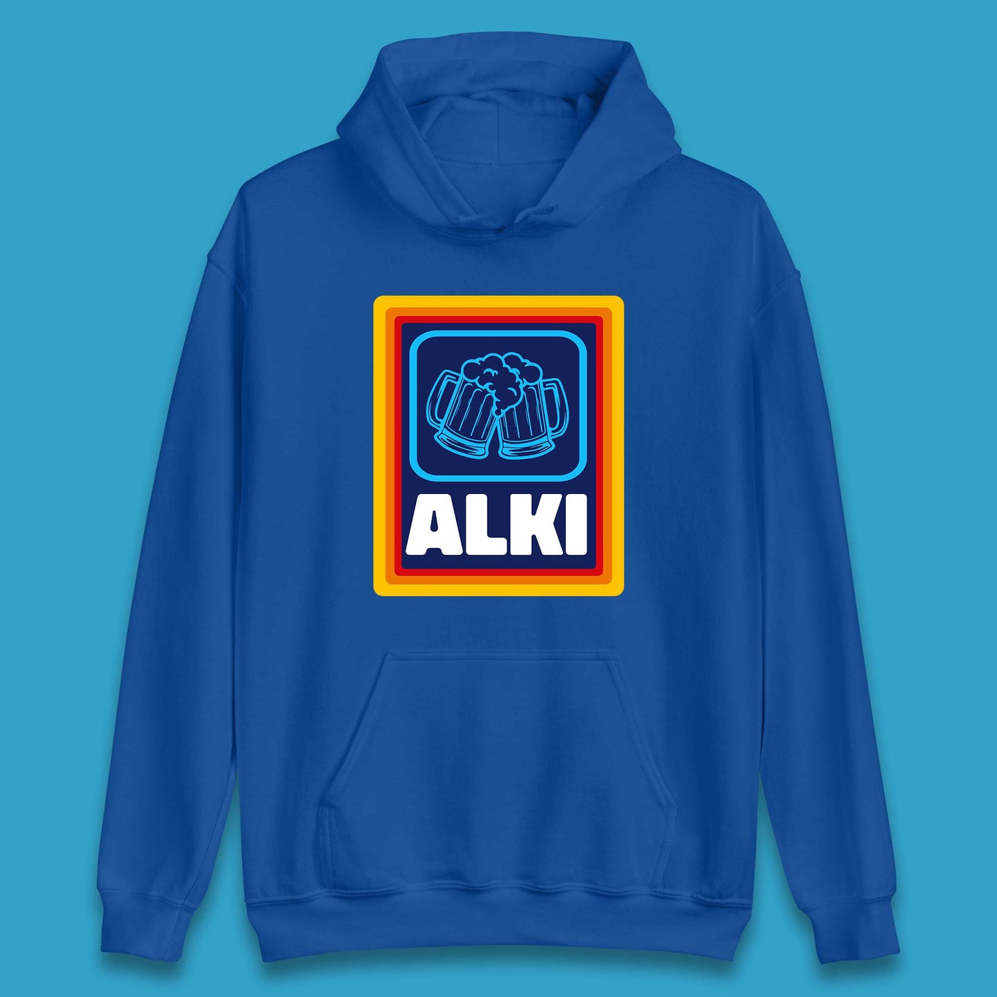 Alki Aldi Drink Pub Beer Joke Funny Parody Novelty Gift Unisex Hoodie