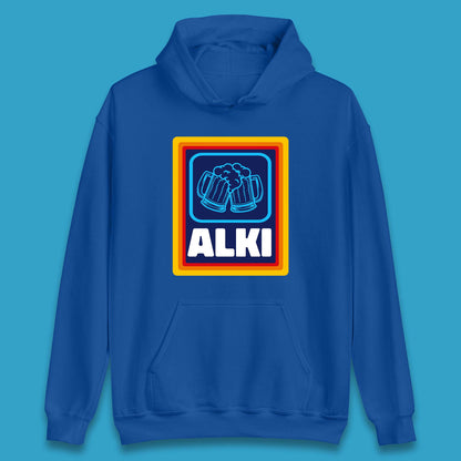 Alki Aldi Drink Pub Beer Joke Funny Parody Novelty Gift Unisex Hoodie