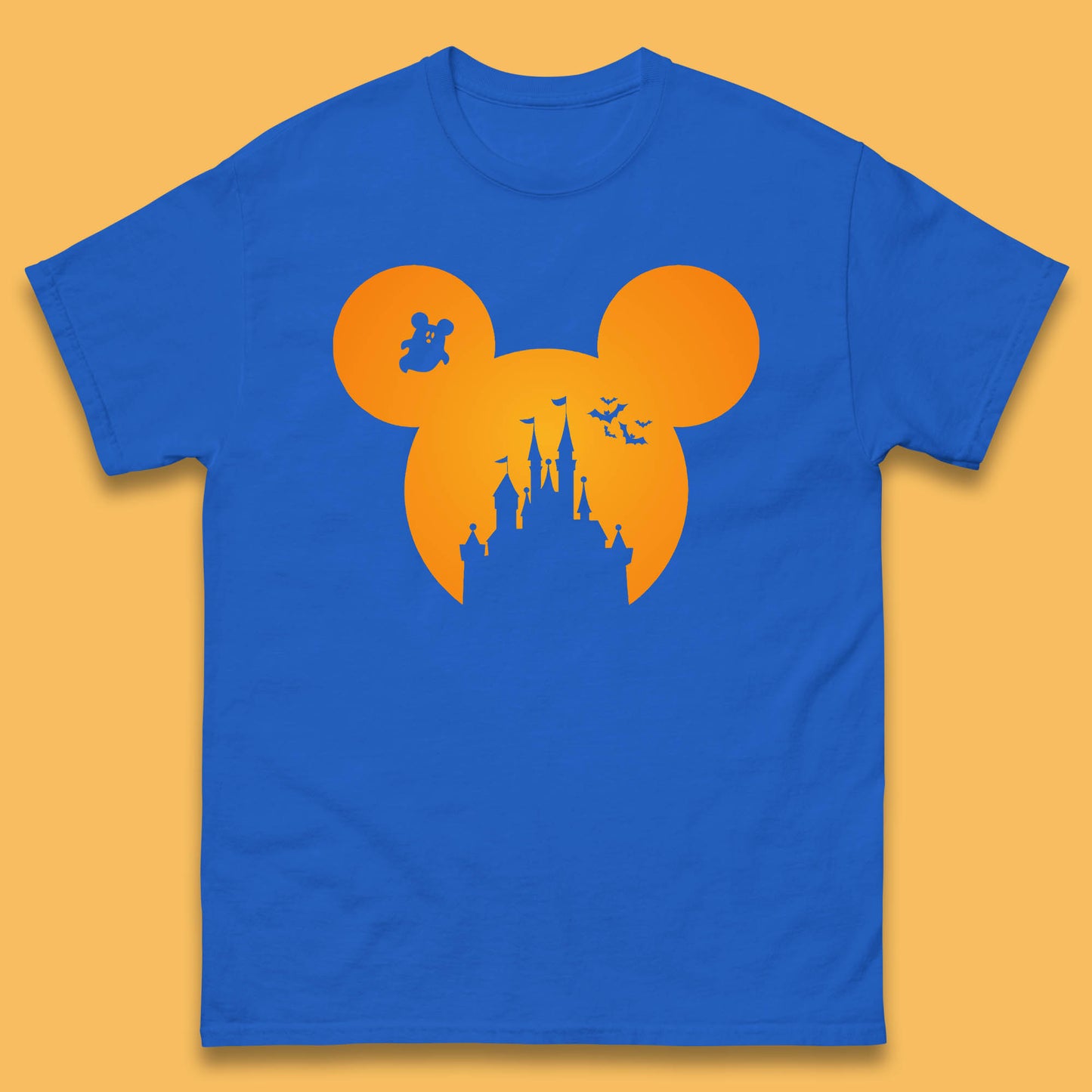 Disney Mickey Mouse Happy Halloween Disney Castle Halloween Scary Boo Flying Bats Mens Tee Top