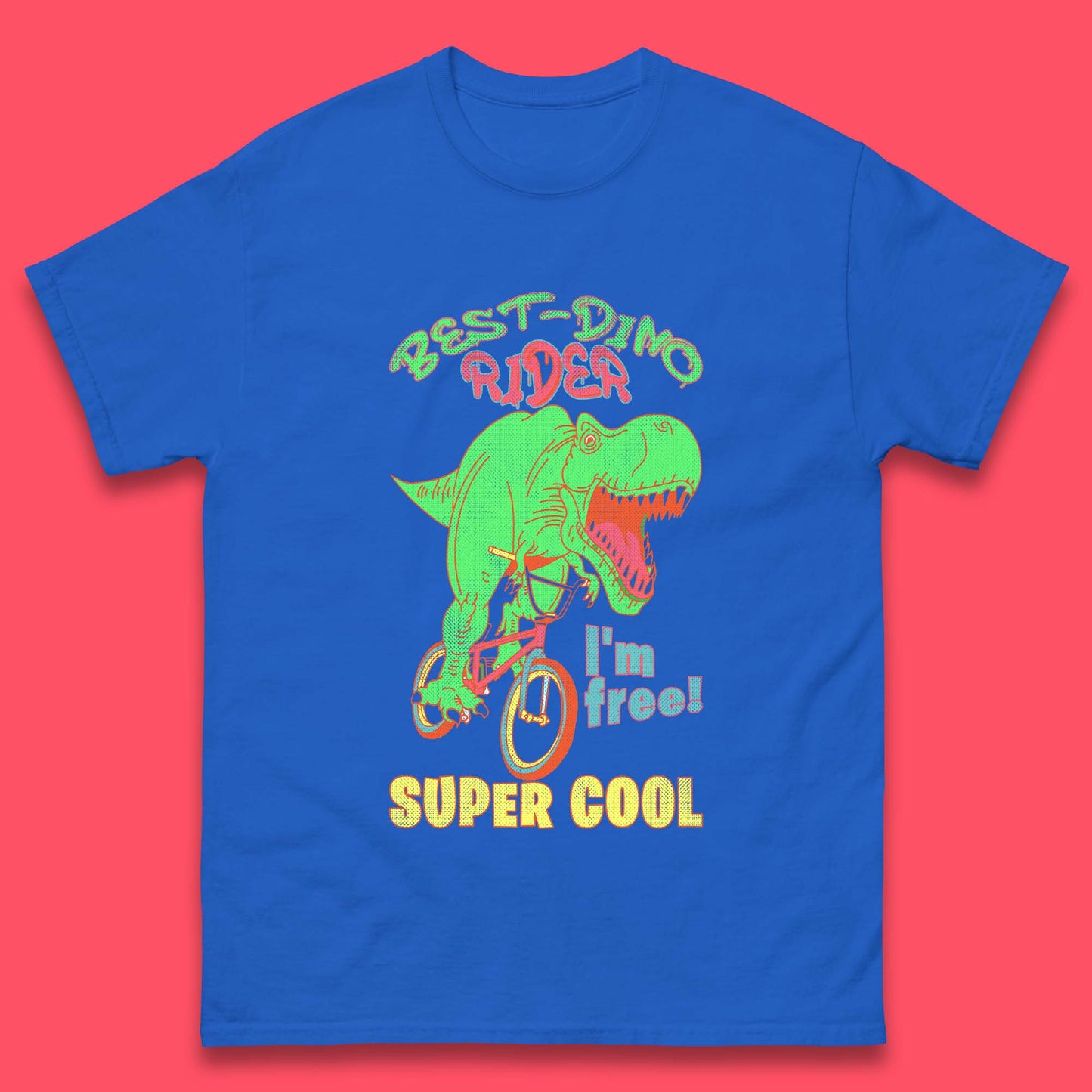 Dinosaur Riding Bicycle Mens T-Shirt