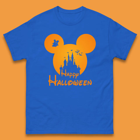 Happy Halloween Mickey Mouse Disney Castle Halloween Scary Boo Flying Bats Mens Tee Top