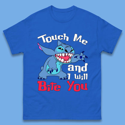 Disney Angry Stitch Cartoon Touch Me And I Will Bite You Lilo & Stitch Mens Tee Top