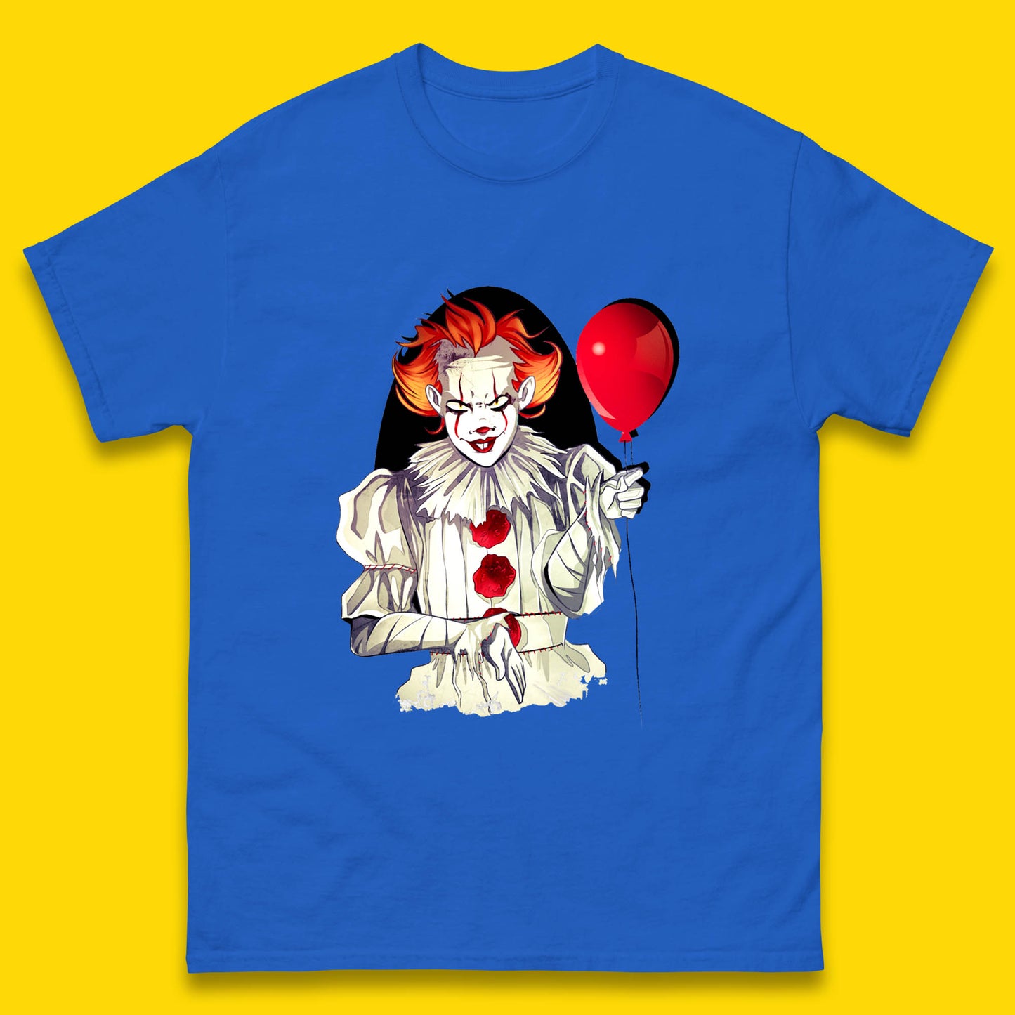 IT Pennywise Clown Holding Balloon Halloween Evil Pennywise Clown Costume Horror Movie Serial Killer Mens Tee Top