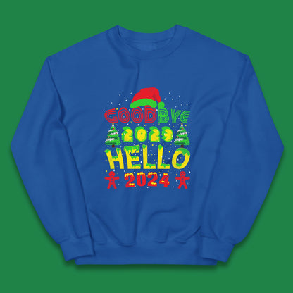 Good Bye 2023 Hello 2024 Merry Christmas Funny Happy New Year Xmas Kids Jumper