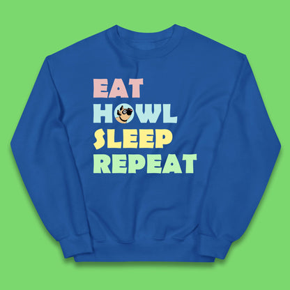 Eat Howl Sleep Repeat Funny Repeat Dogs Lover Dog's Sarcastic Ironic Quote Joke Kids Jumper