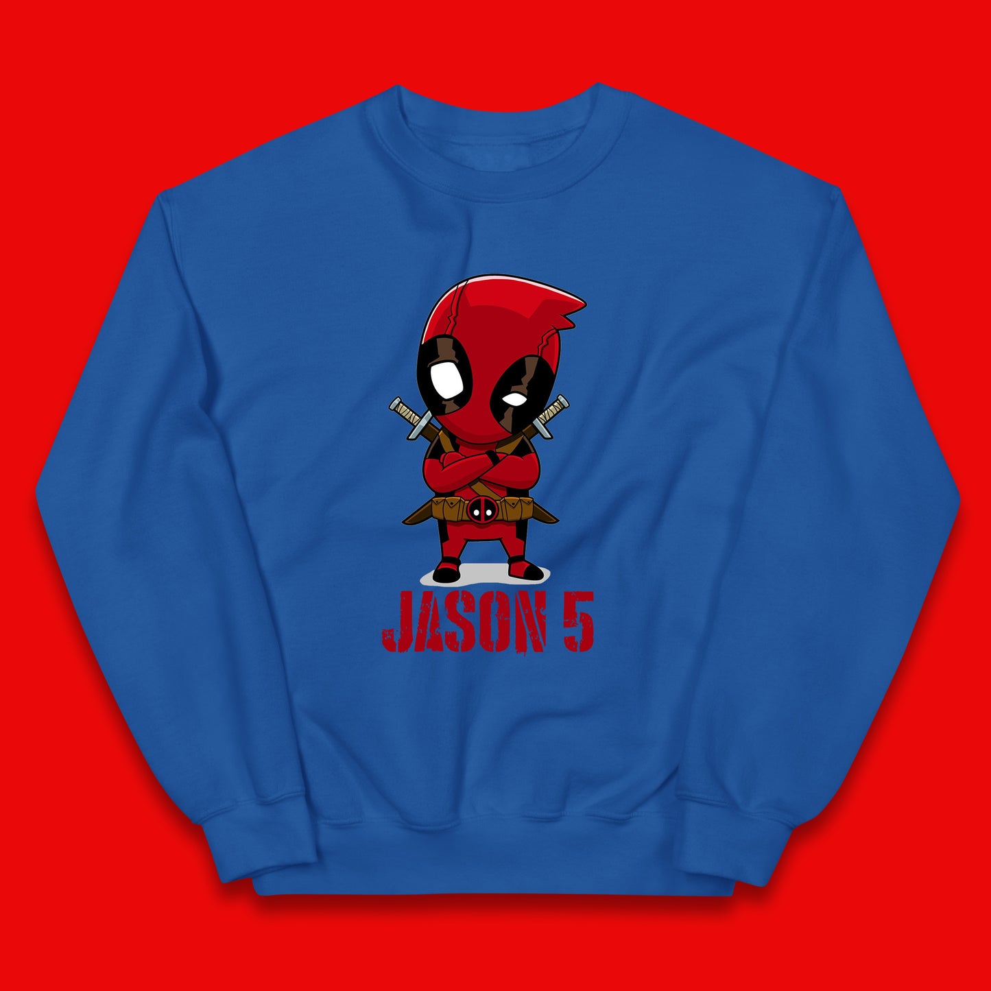 Personalised Chibi Deadpool Fictional Character Your Name & Age Superhero Comic Book Character Deadpool Marvel Comics Kids Jumper