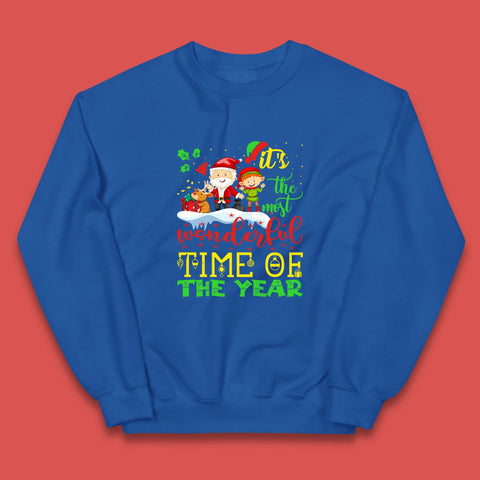 It's The Most Wonderful Time Of Year Christmas Santa Claus Reindeer Elf Xmas Season Kids Jumper
