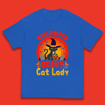 Halloween Scary Cat Lady Horror Spooky Witch Black Cat Lover Kids T Shirt