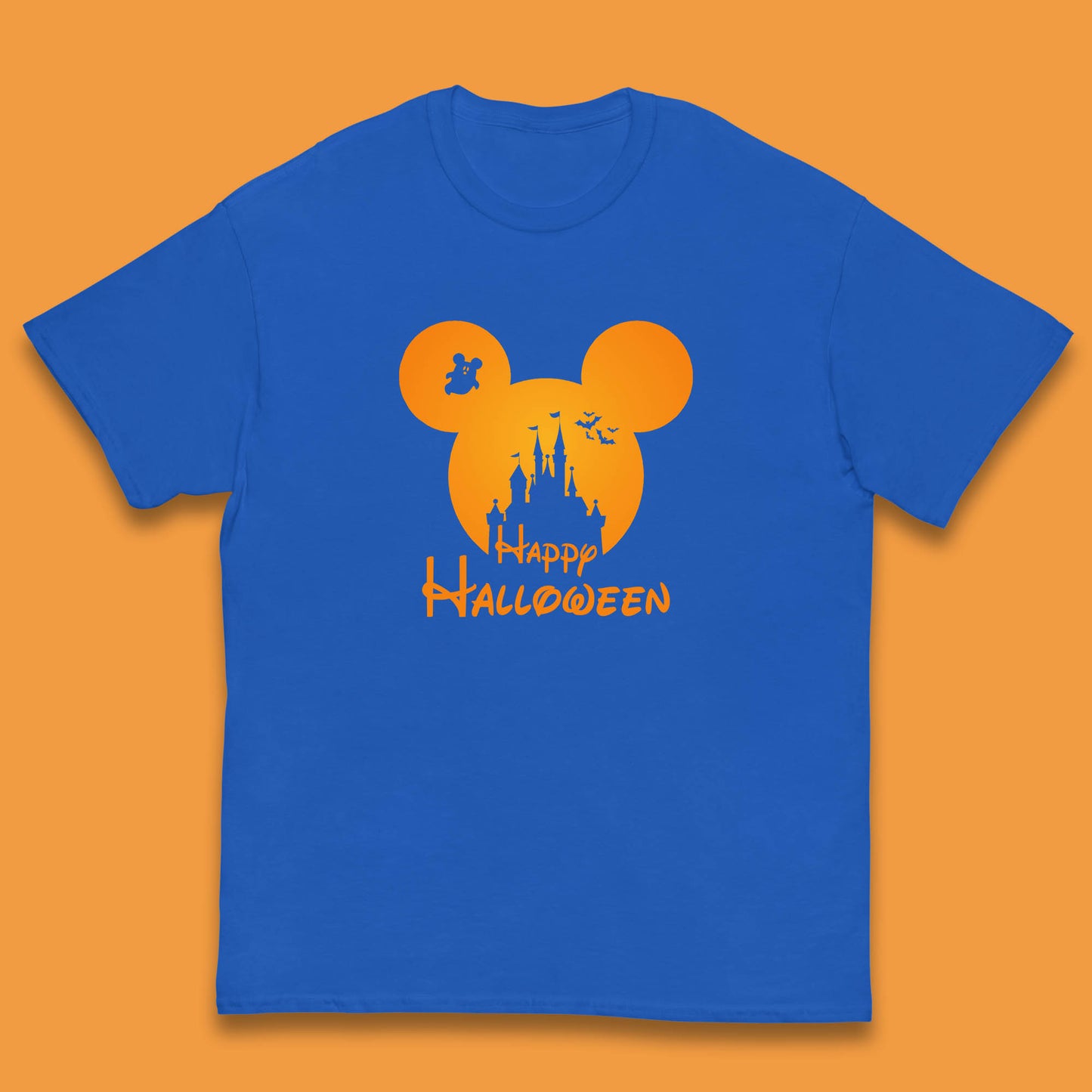 Happy Halloween Mickey Mouse Disney Castle Halloween Scary Boo Flying Bats Kids T Shirt