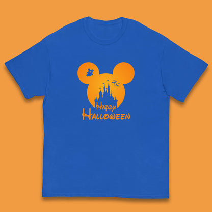 Happy Halloween Mickey Mouse Disney Castle Halloween Scary Boo Flying Bats Kids T Shirt