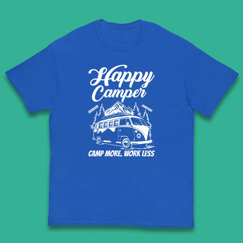 Camper Van Happy Camper Outdoor Adventure Camp More Work Less Van Life Road Trip Kids T Shirt