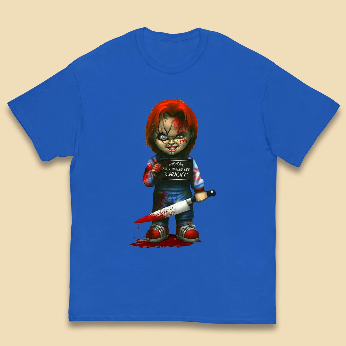 Chucky Mug Shot Chicago Police Dept Ray Charles Lee Chucky Halloween Horror Movie Kids T Shirt