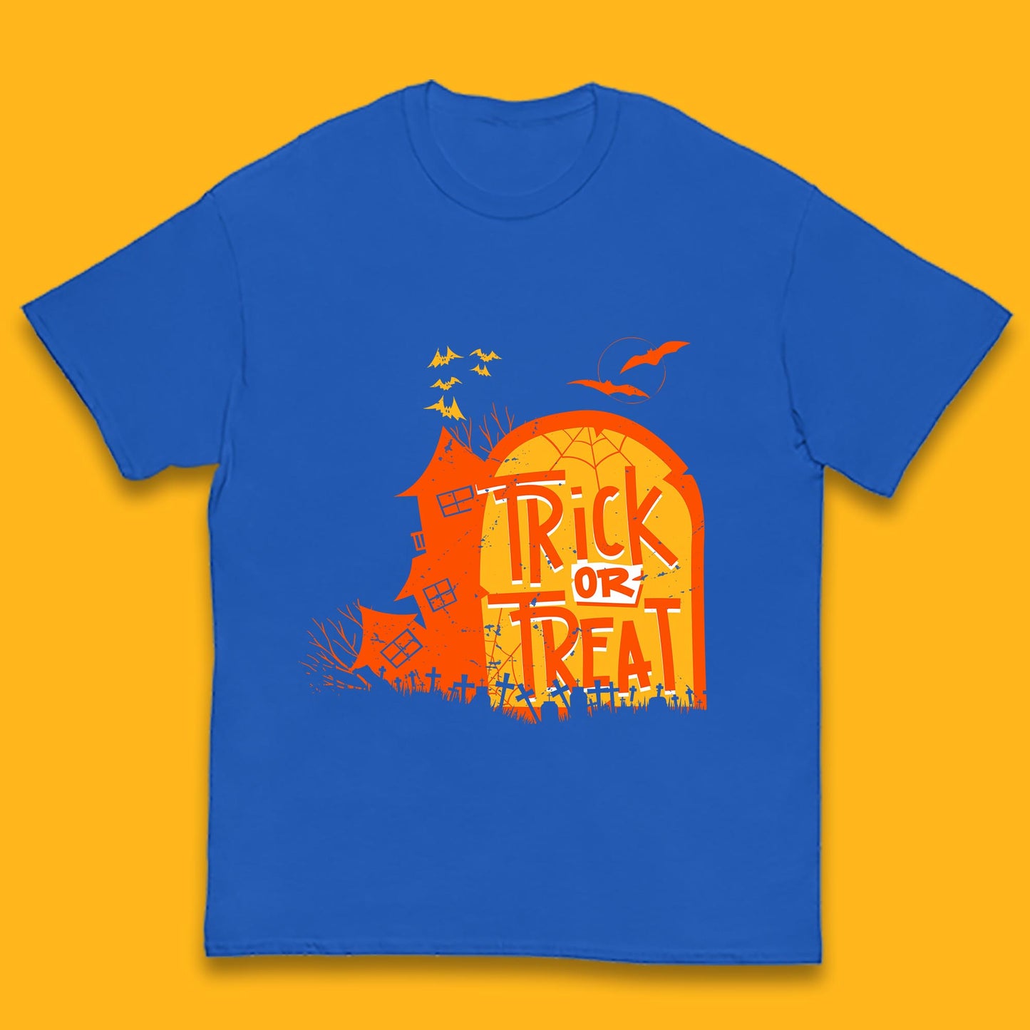 Trick Or Treat Halloween Terrific Abandoned Haunted House Flying Bats Kids T Shirt