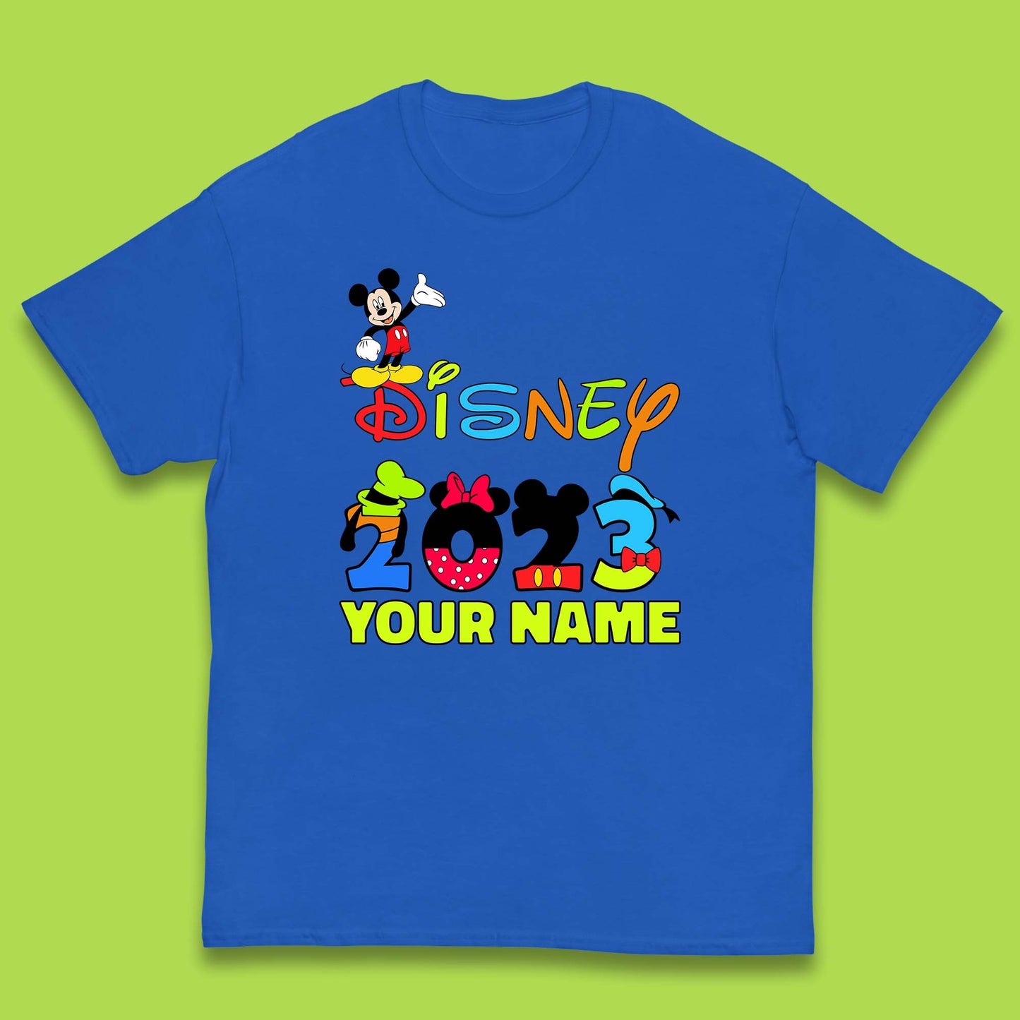 Personalised Disney 2023 Disney Club Your Name Mickey Mouse Minnie Mouse Donald Duck Pluto Goofy Cartoon Characters Disney Vacation Kids T Shirt