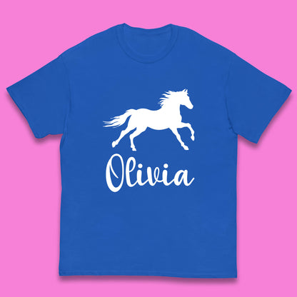 Personalised Running Unicorn Your Name Or Custom Text Horse & Pony Lover Magic Believer Kids T Shirt