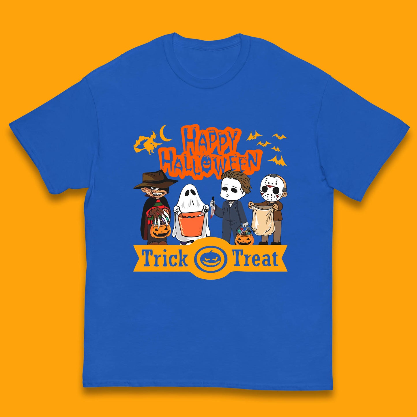 Happy Halloween Trick Or Treat Chibi Horror Movie Characters Killer Kids T Shirt