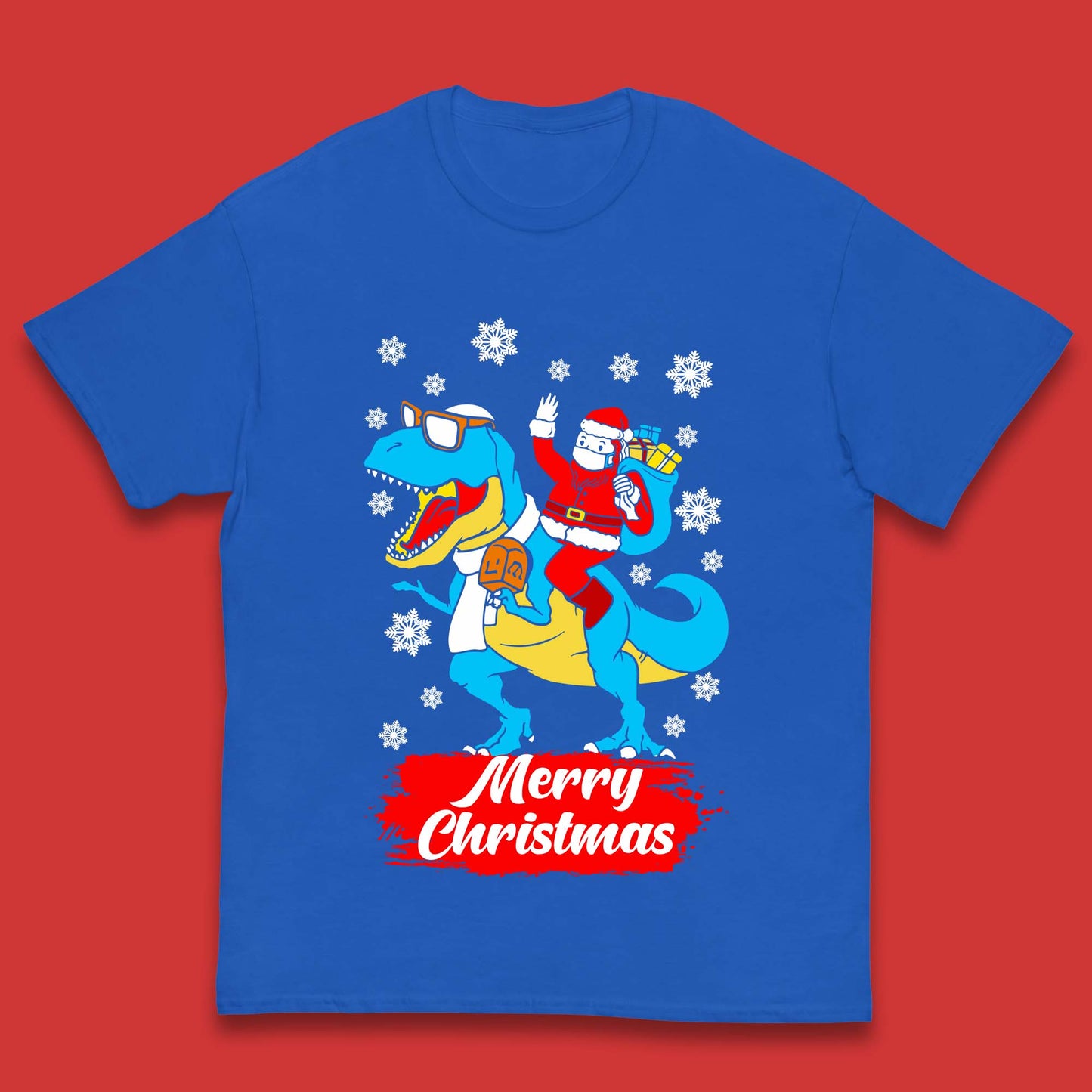 Santa Claus Riding T-Rex Christmas Kids T-Shirt