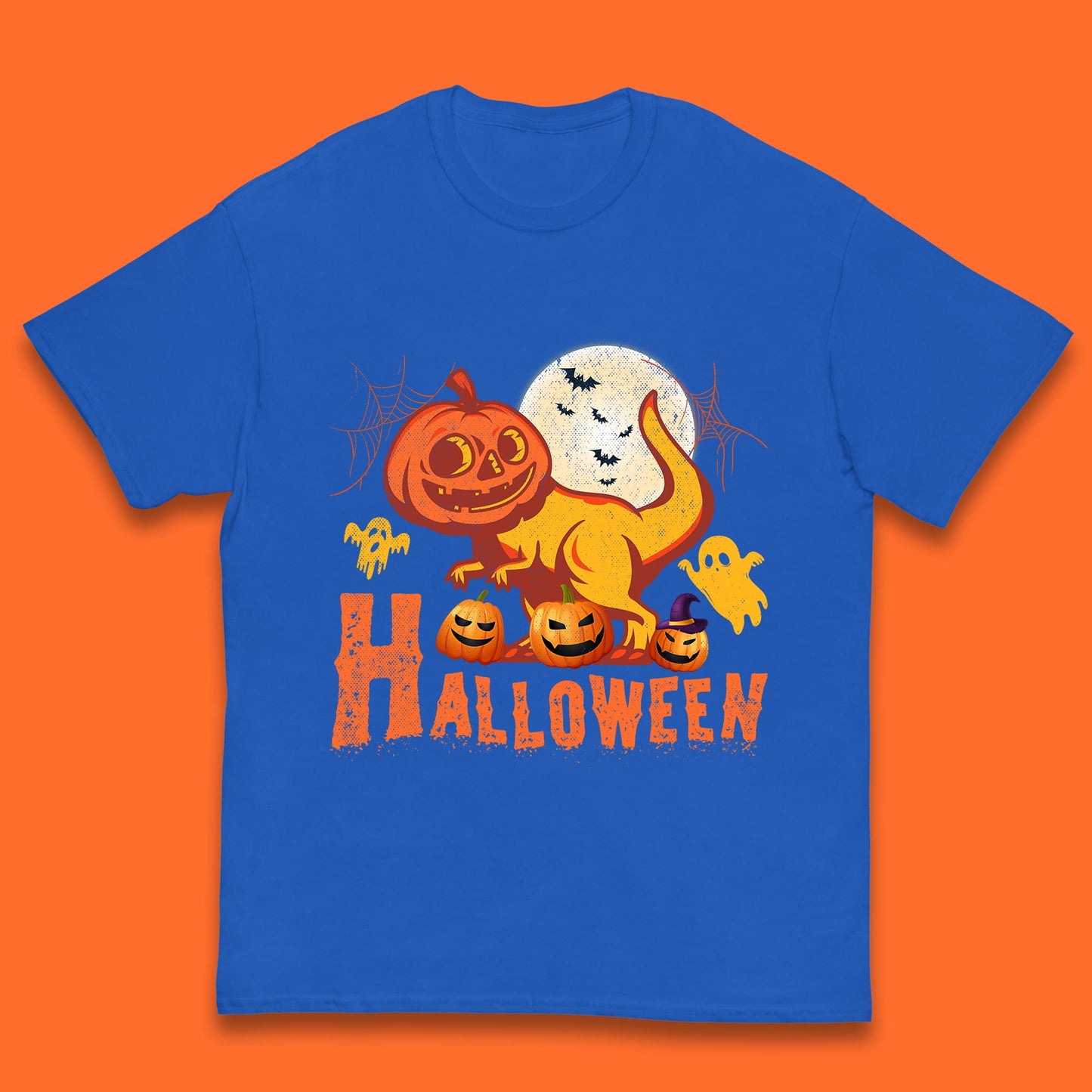 Halloween Dinosaur Jack O Lantern T-Rex Funny Dino Pumpkin Scary Boo and Bats Festive Costume Kids T Shirt