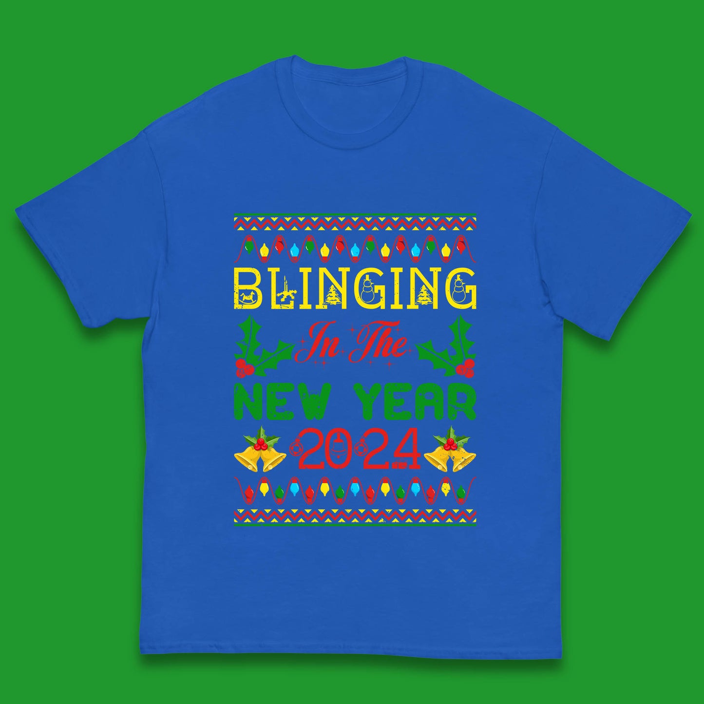 Blinging In The New Year 2024 Christmas Happy New Year Xmas Festive Celebration Kids T Shirt