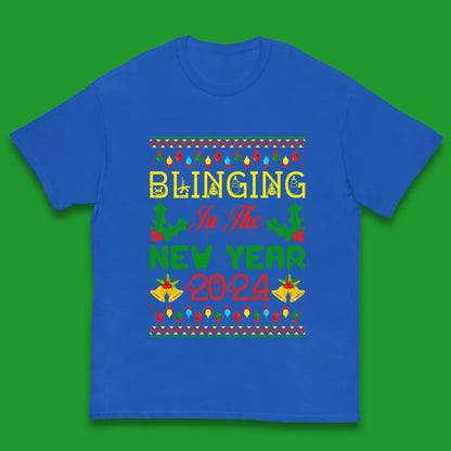 Blinging In The New Year 2024 Christmas Happy New Year Xmas Festive Celebration Kids T Shirt