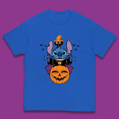 Disney Halloween Pumpkin Devil Stitch With Black Cat Horror Scary Disney Lilo & Stitch Kids T Shirt