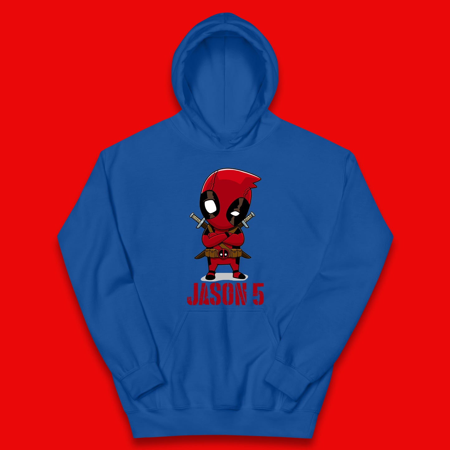 Personalised Chibi Deadpool Fictional Character Your Name & Age Superhero Comic Book Character Deadpool Marvel Comics Kids Hoodie