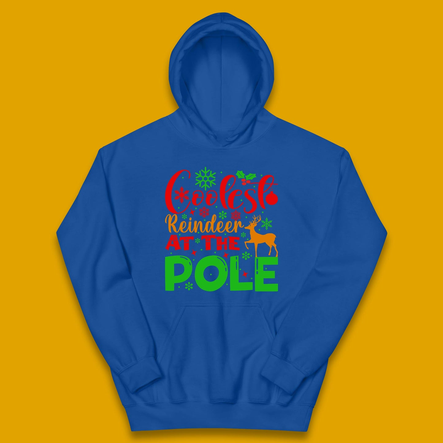 Coolest Reindeer At The Pole Merry Christmas Winter Holiday Xmas Quote Kids Hoodie