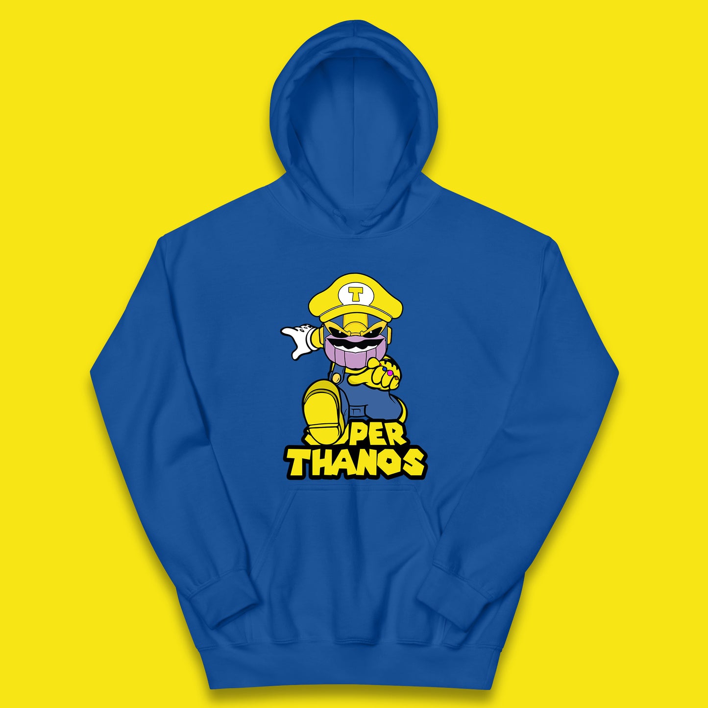 Super Thanos Marvel Infinity Gauntlet Super Mario Spoof Marvel Nintendo Game Series Wario Thanos Fictional Character Kids Hoodie