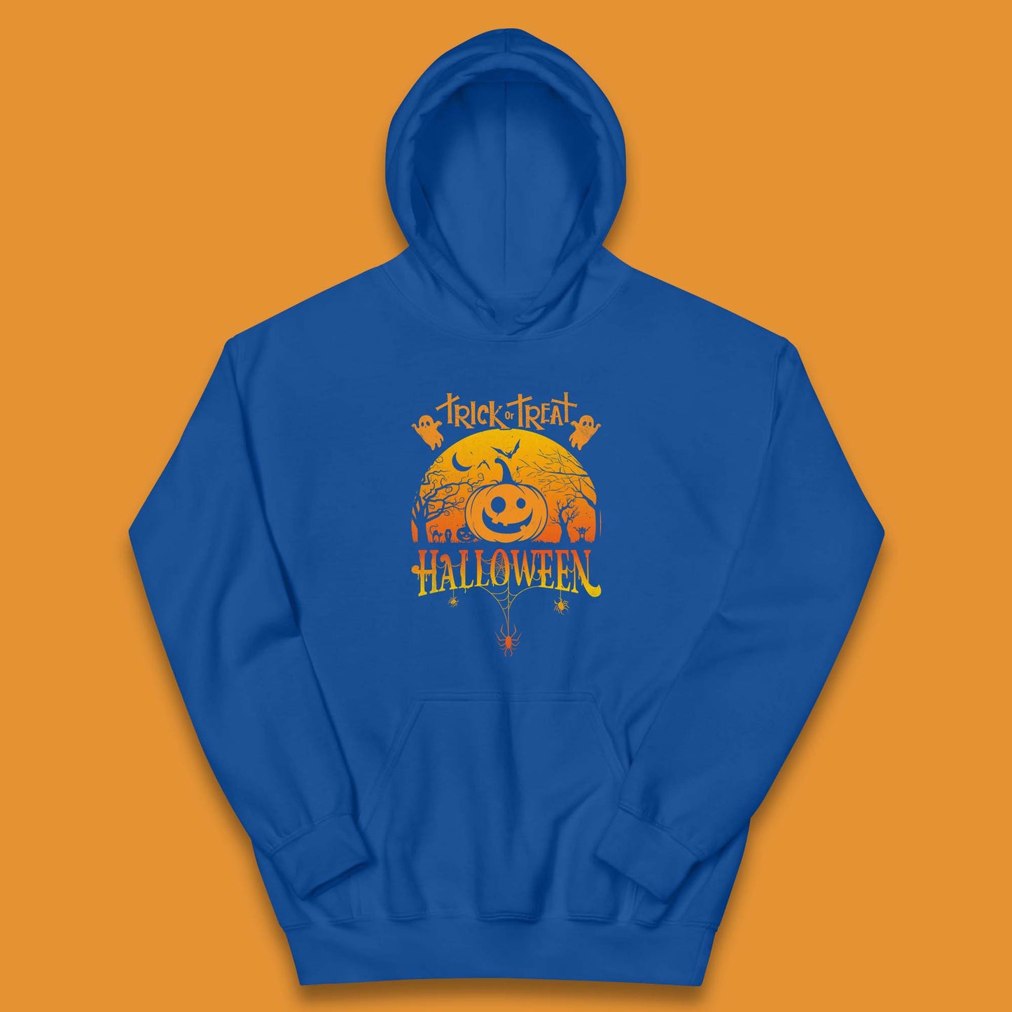 Trick Or Treat Halloween Pumpkin Haunted Trees Scary Spooky Season Kids Hoodie