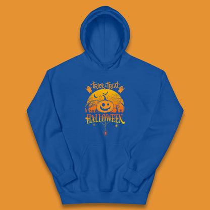 Trick Or Treat Halloween Pumpkin Haunted Trees Scary Spooky Season Kids Hoodie