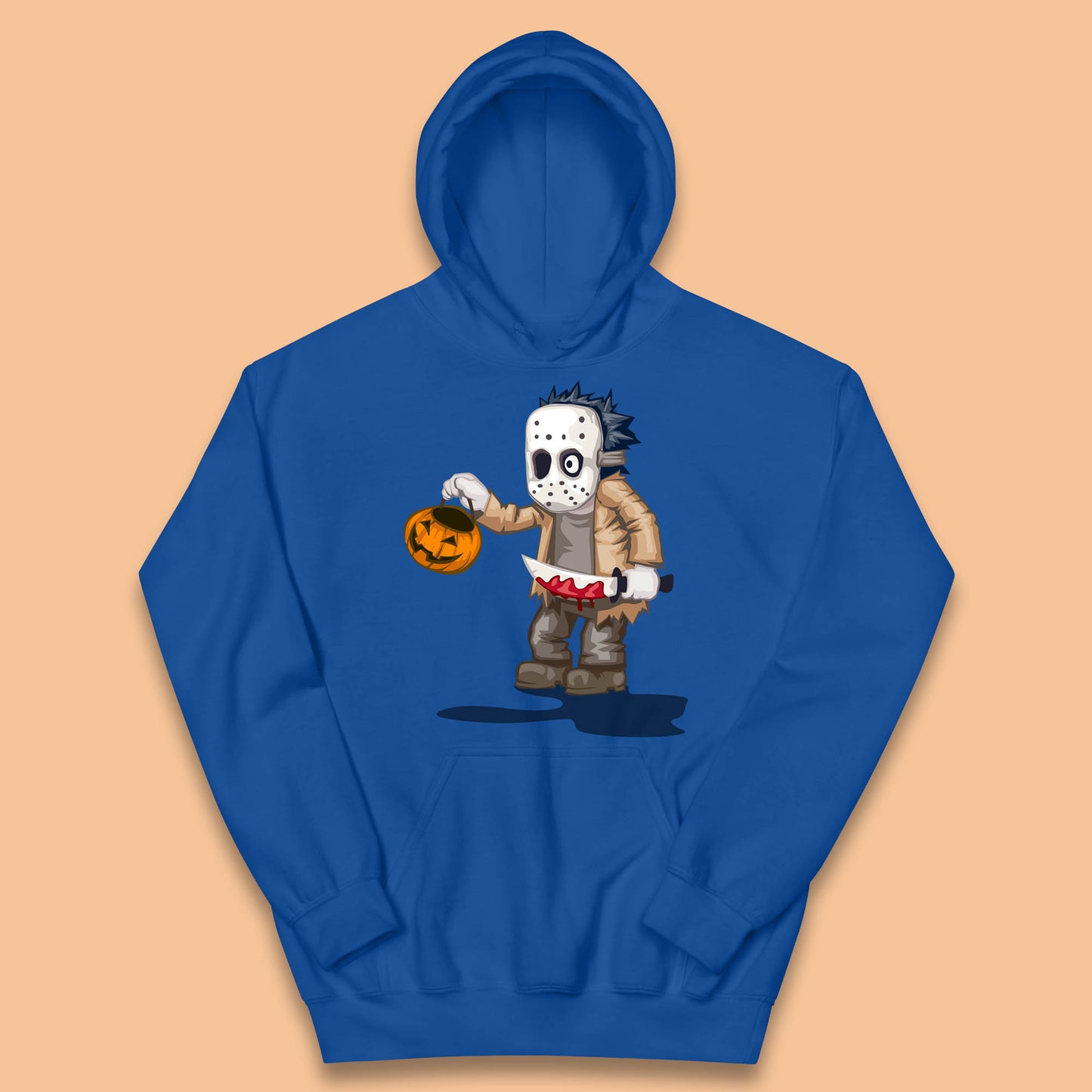 Chibi Jason Voorhees Holding Bloody Knife And Pumpkin Bucket Halloween Friday The 13th Horror Movie Kids Hoodie