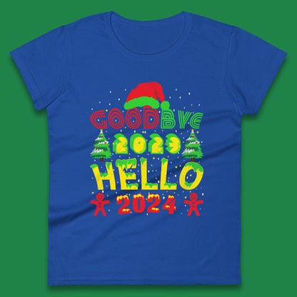 Good Bye 2023 Hello 2024 Merry Christmas Funny Happy New Year Xmas Womens Tee Top