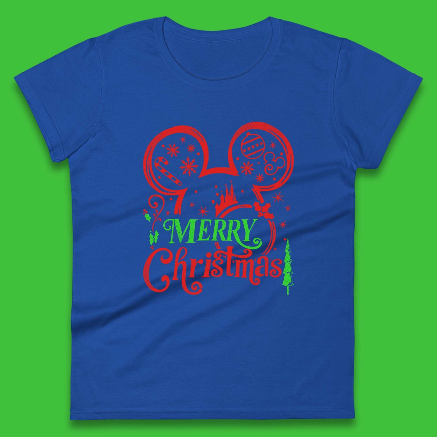 mickey mouse head christmas womens t shirt