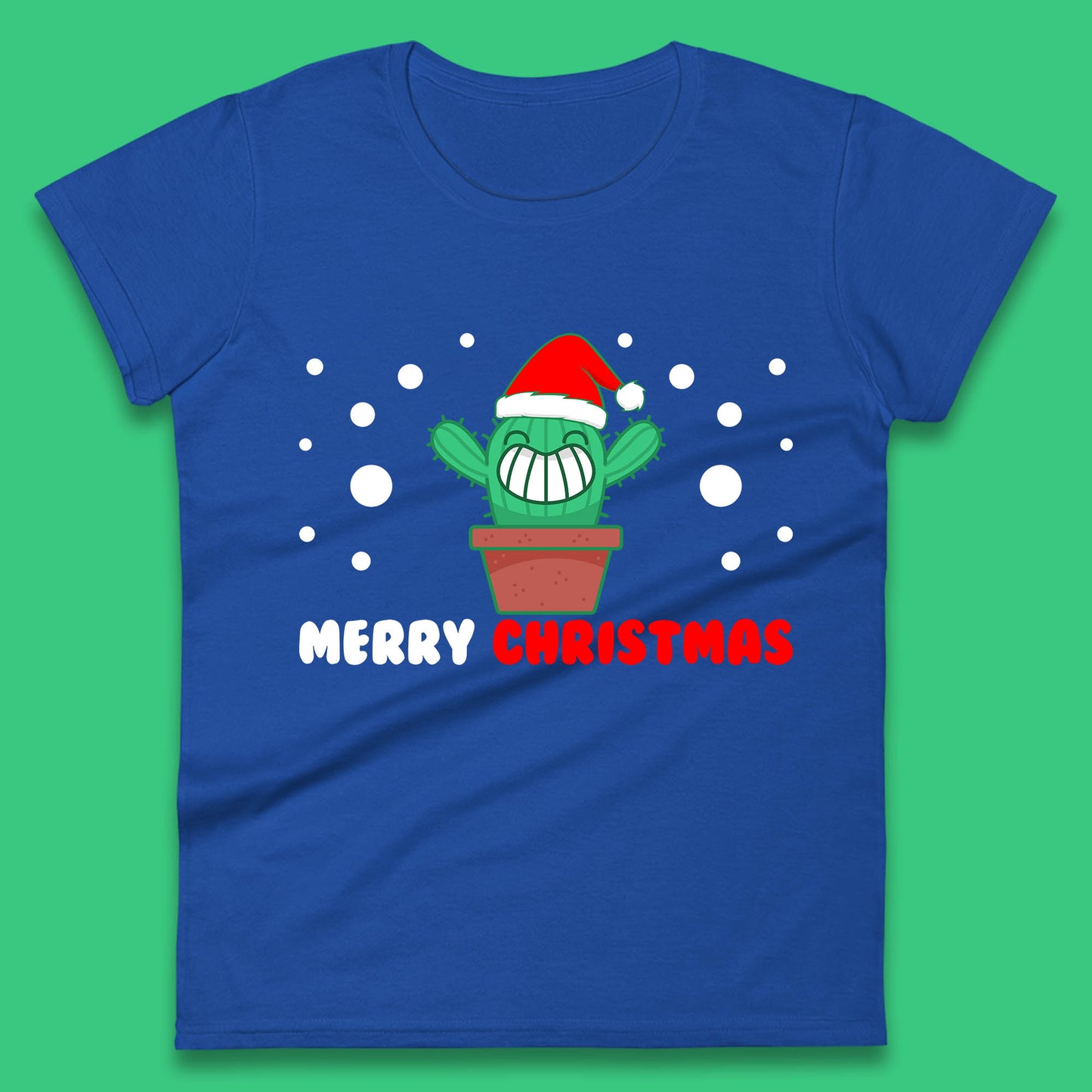 merry christmas little cactus with santa hat womens t shirt