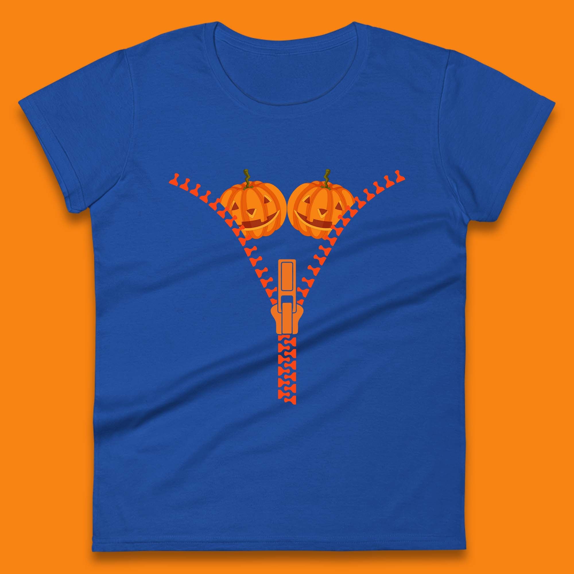 Pumpkin Boobies Zipper Happy Halloween Breast Costume Funny Zip Pumpkin  Boobs Womens Tee Top