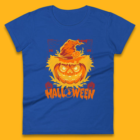 Halloween Scary Pumpkin Face Jack O Lantern Horror Halloween Night Womens Tee Top