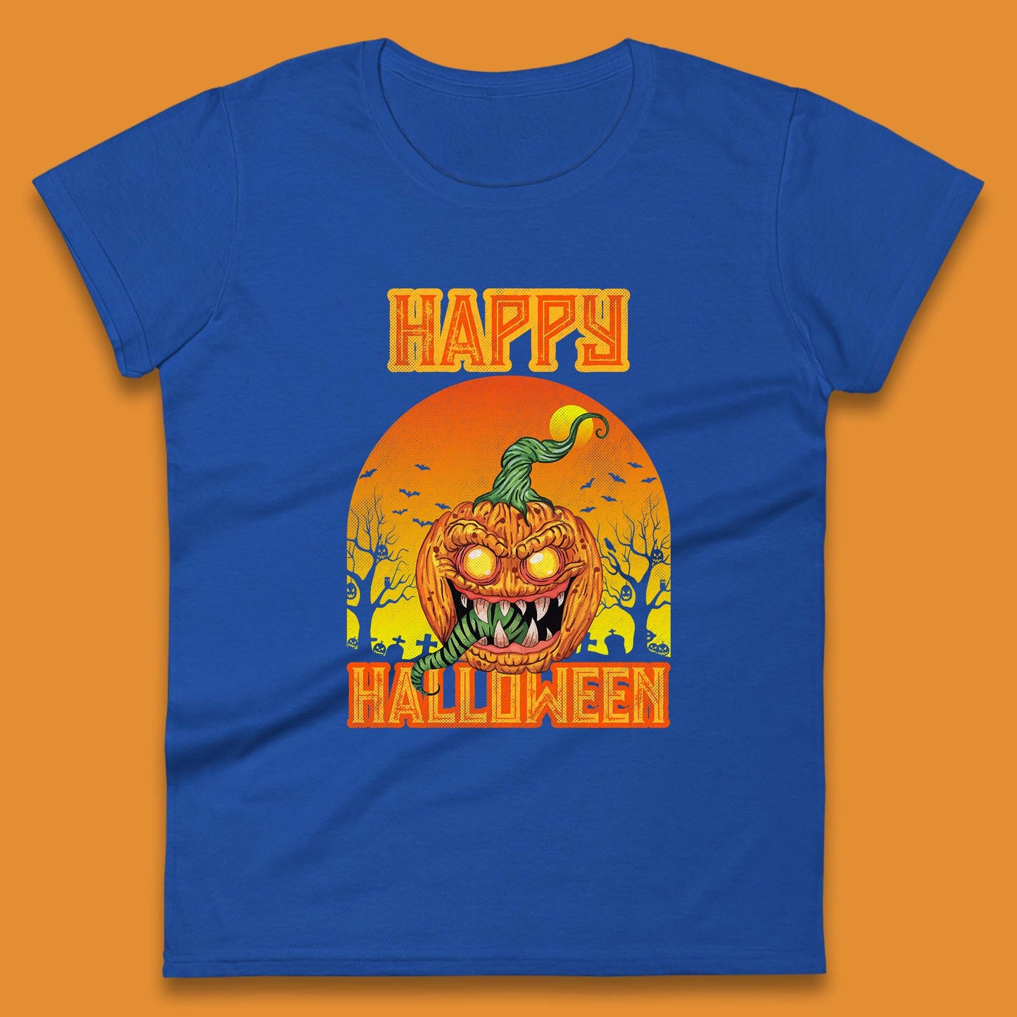 Happy Halloween Zombie Monster Pumpkin Jack-o-lantern Spooky Season Womens Tee Top