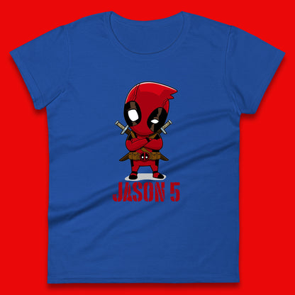 Personalised Chibi Deadpool Fictional Character Your Name & Age Superhero Comic Book Character Deadpool Marvel Comics Womens Tee Top