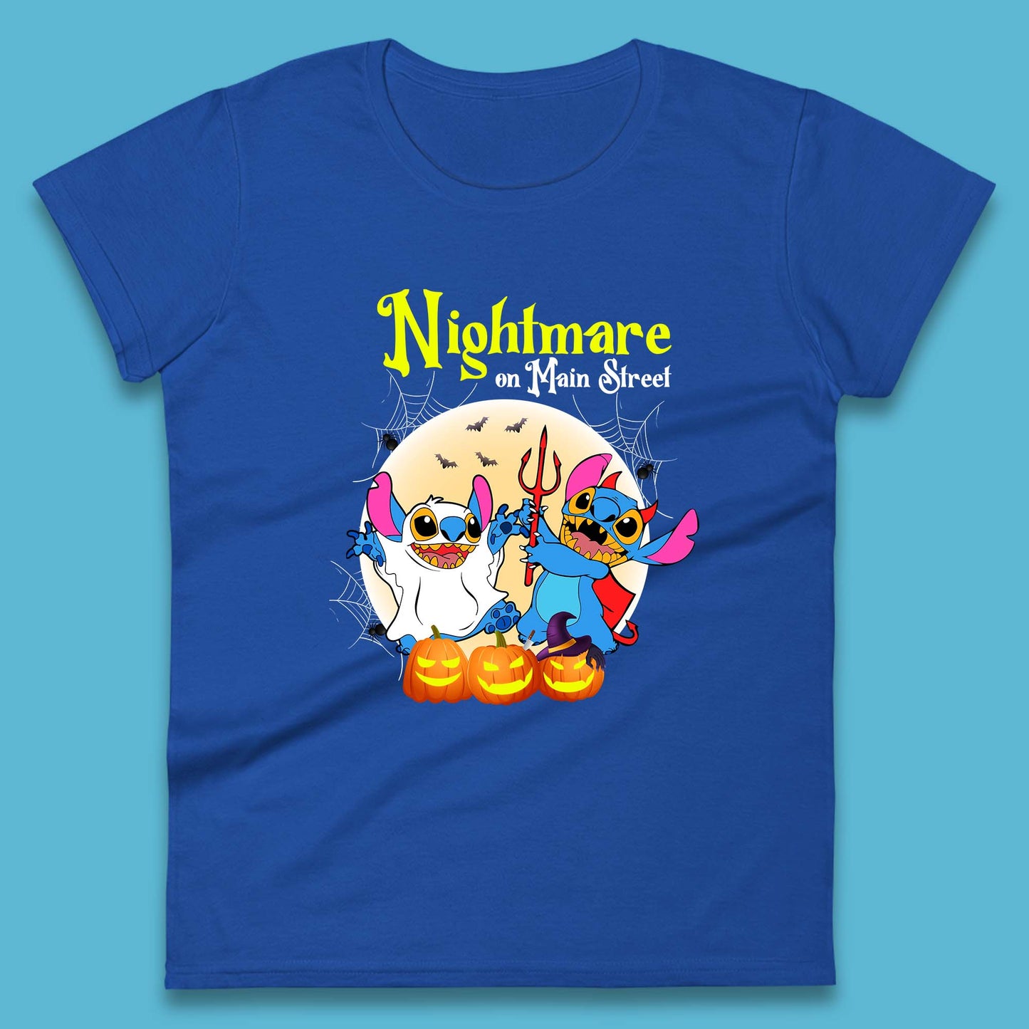 Nightmare On Main Street Vintage Stitch Halloween Devil Ghost Stitch Disney Halloween Lilo & Stitch Disney Trip Womens Tee Top